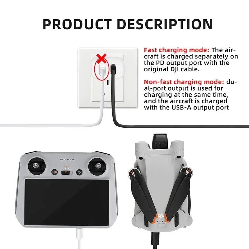 30W Charging Plug Gallium Nitride Charger USB PD Port Type-C Cable For DJI Mini 3 3Pro / Mini 4 Pro Drone Accessories Drone Charger