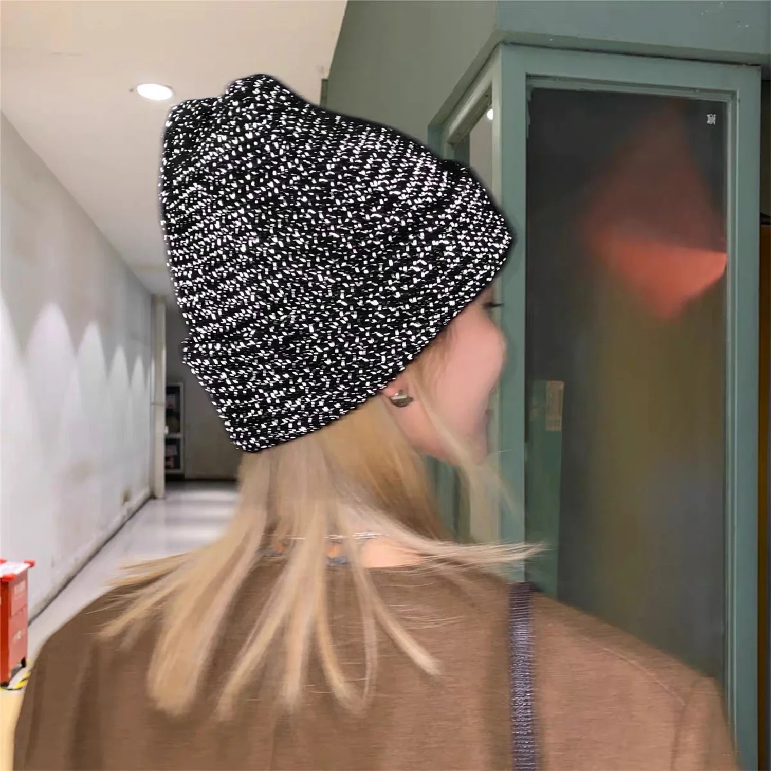 Creative Reflective Beanies Hat for WomenFashion Knitted Street Hats Night Fantasy Shining Skullies Cap for Men Warmer Bonnet 5