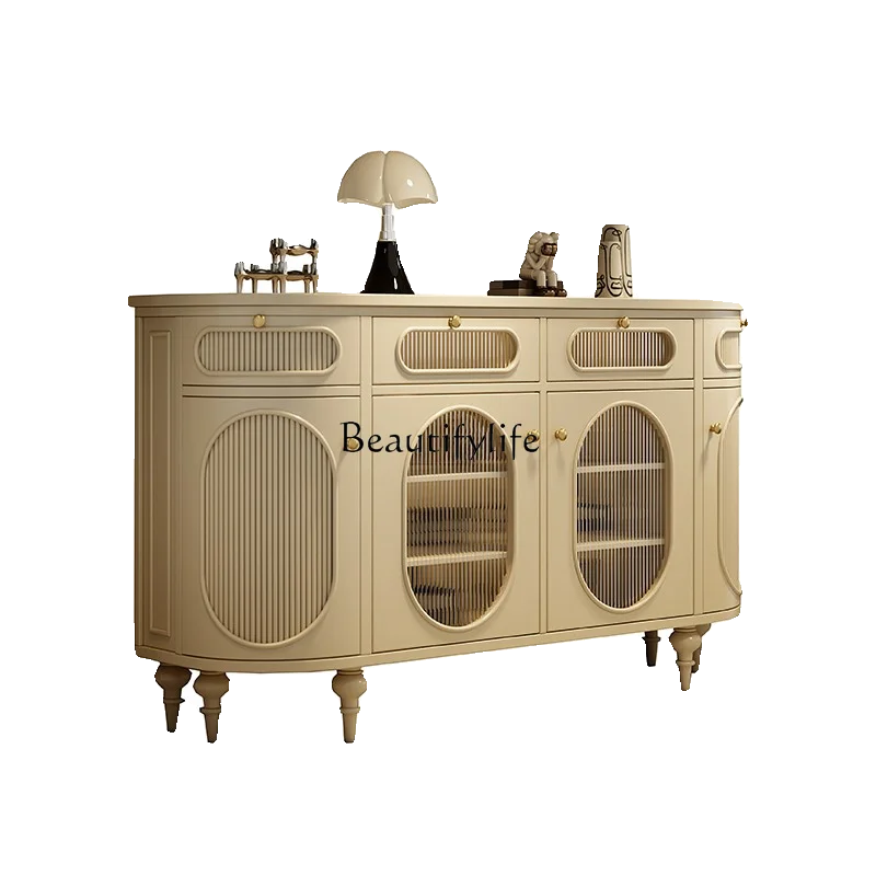 

French Cream Antique Style Entrance Cabinet Home Retro Glass Storage Cabinet