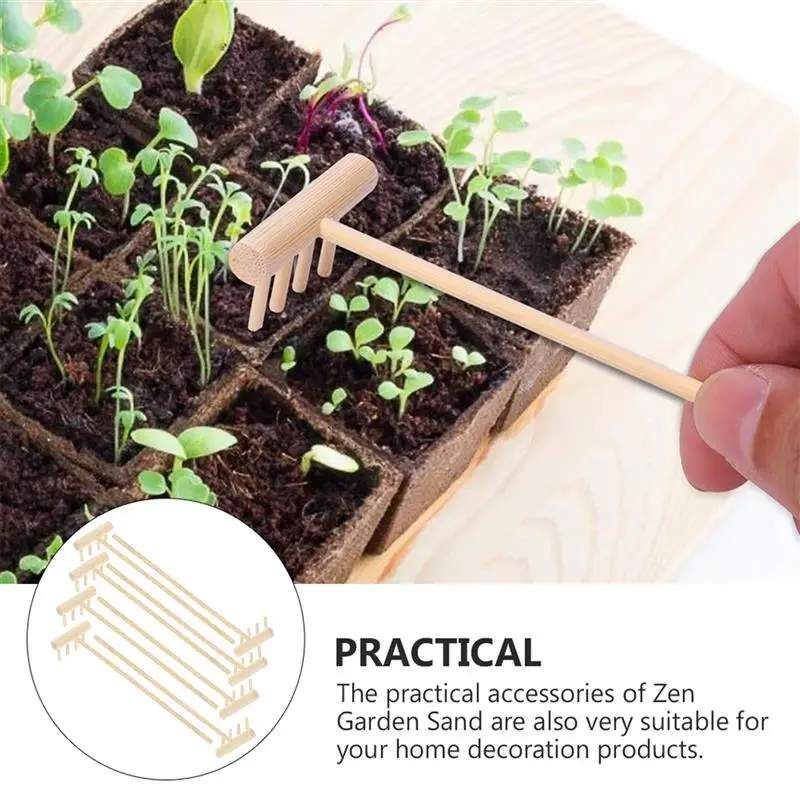 8Pcs Mini Meditation Sand Zen Garden Tabletop Garden Sandbox Tools Kit Mini Bamboo Rake Meditation Feng Shui Decor Desktop farming rake