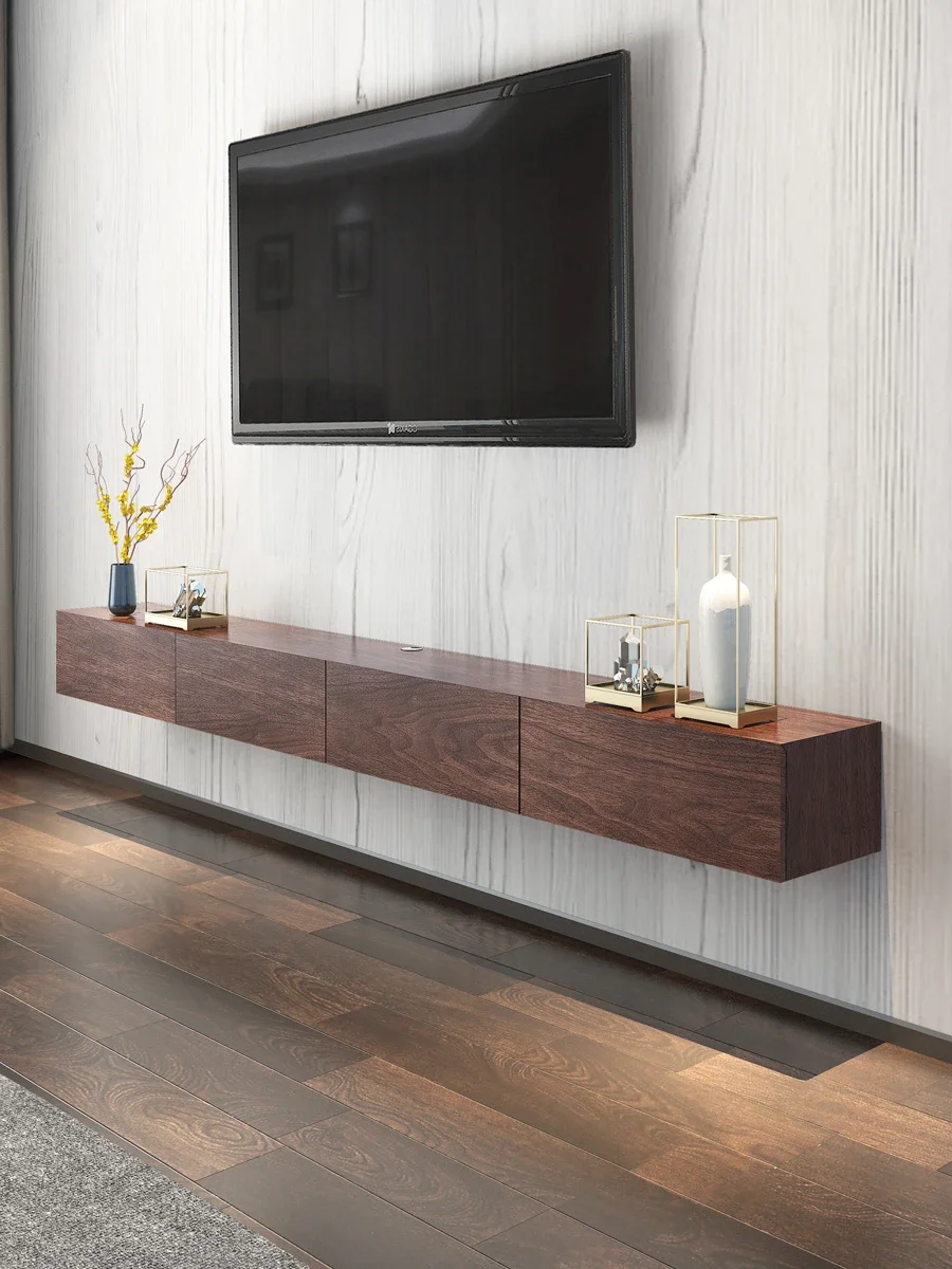 

Customized wall-mounted TV cabinet Small household walnut color suspended TV cabinet Log color suspended TV cabinet