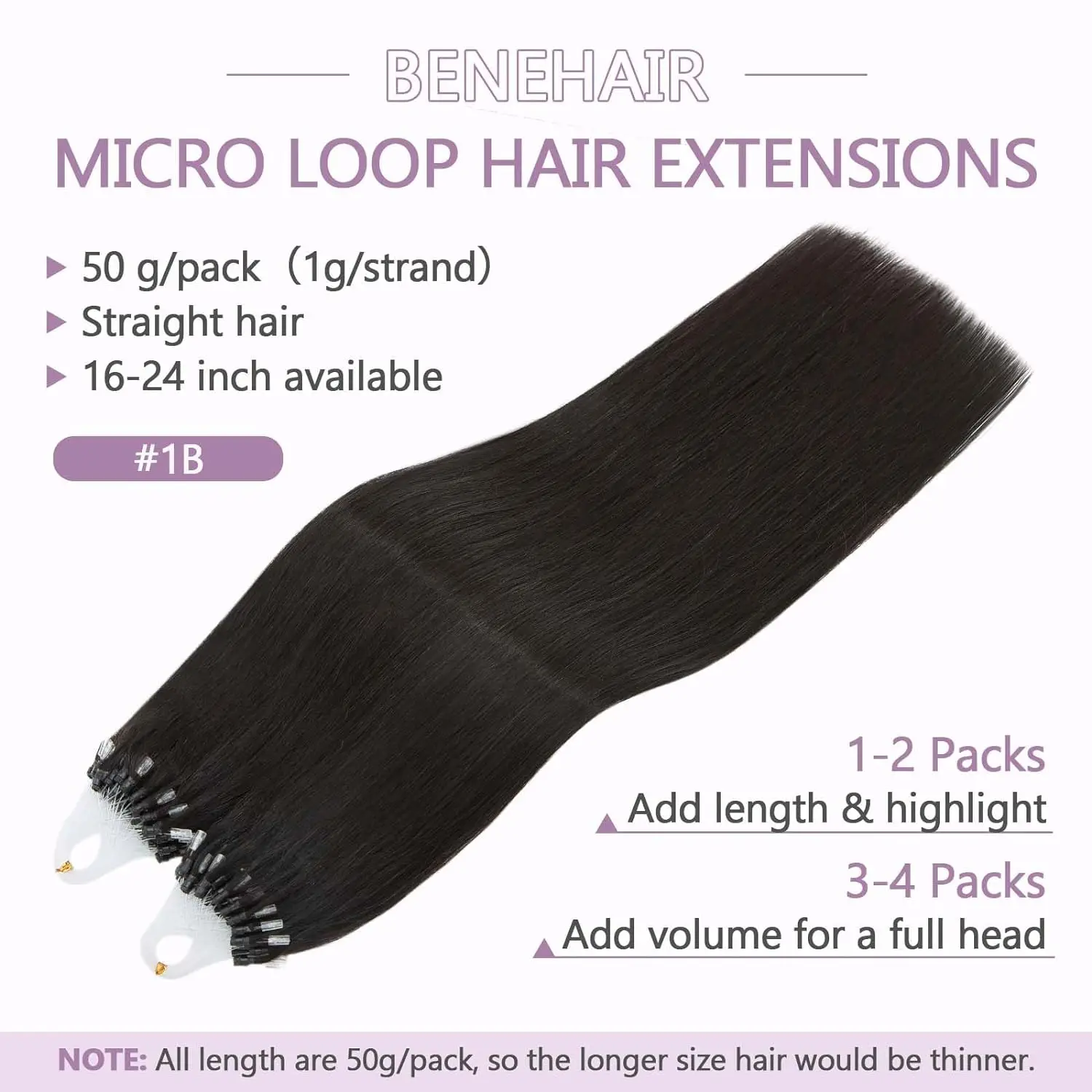 16 26 Inch Straight Micro Loop Hair Extensions #1B Natural Black Real Hair 1g/1strand 50G Extensions Micro Ring