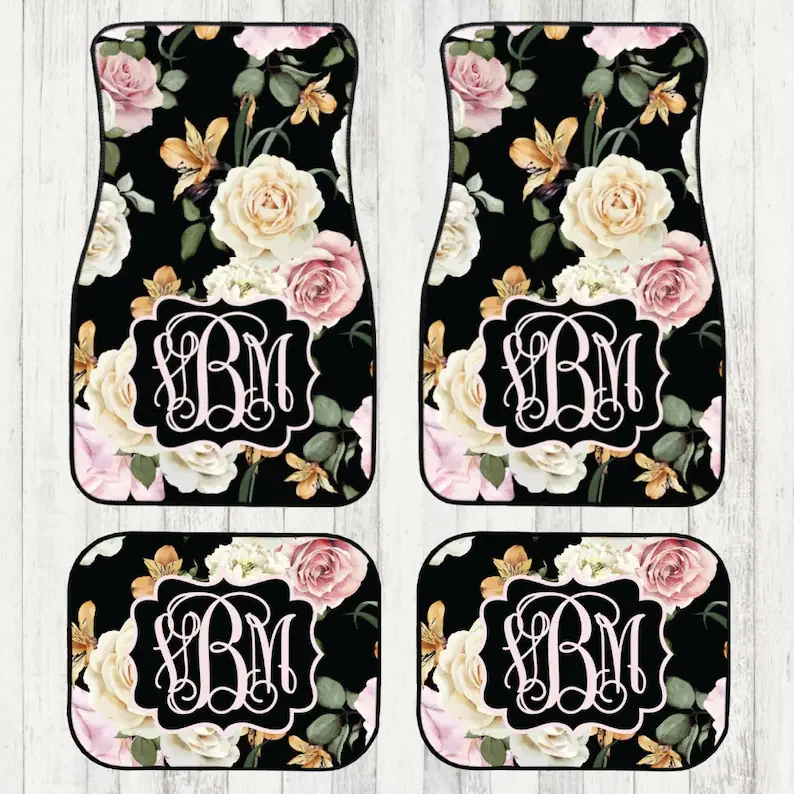 

Black Floral with Pink Roses Car Mats