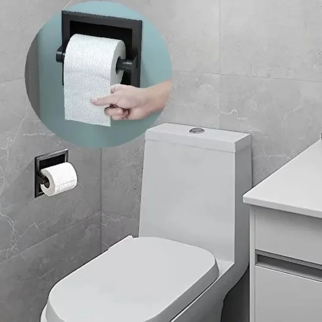 New Toilet Paper Holder With Mounting Bracket Bathroom Wall Mount Black Metal Toilet Paper Holder Recessed Home Bath Supplies 2