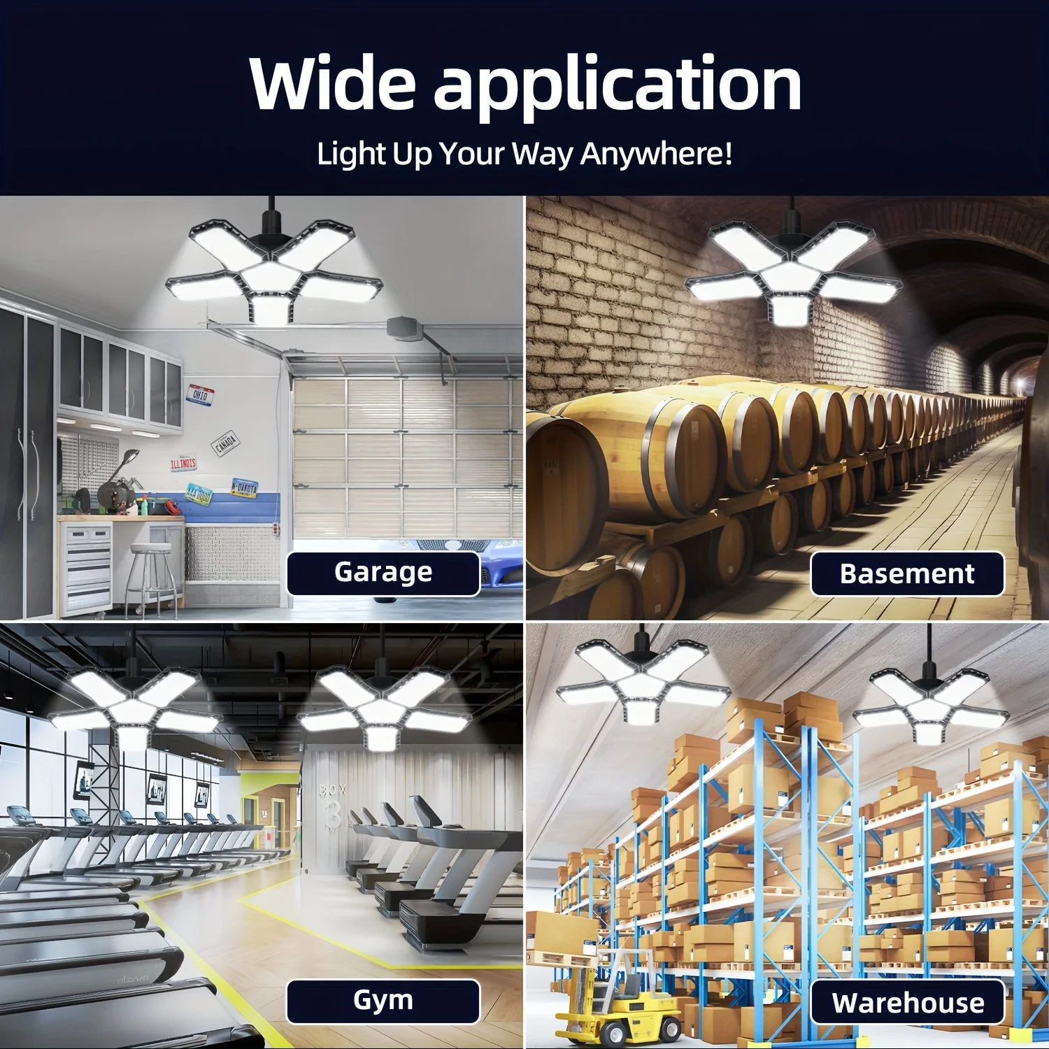 Deformable LED Bulb Garage Light With 45/60/80W Adjustable Panel LED Night Lamp E26/E27 Ceiling Lighting For Workshop Warehouse