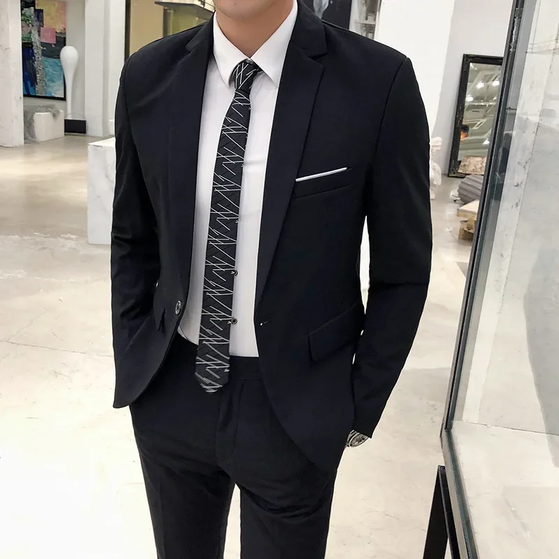 Jacket + Pants Fashion Boutique Solid Color Casual Business Mens Suit Groom Wedding Men Formal Social Suit Blazer 2 Pcs Set