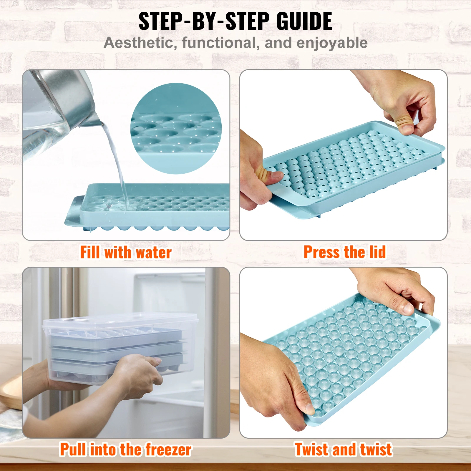 VEVOR 170 pcs Ice Cube Tray Round Ice Ball Maker for Freezer 2x33pcs & 1x104pcs Balls Sphere Cube Making Small