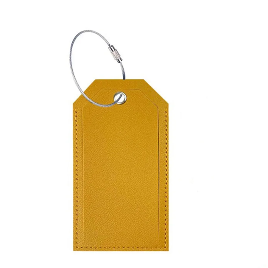 RFID Blocking PU Leather Luggage Tag with Secure Wire Lanyard