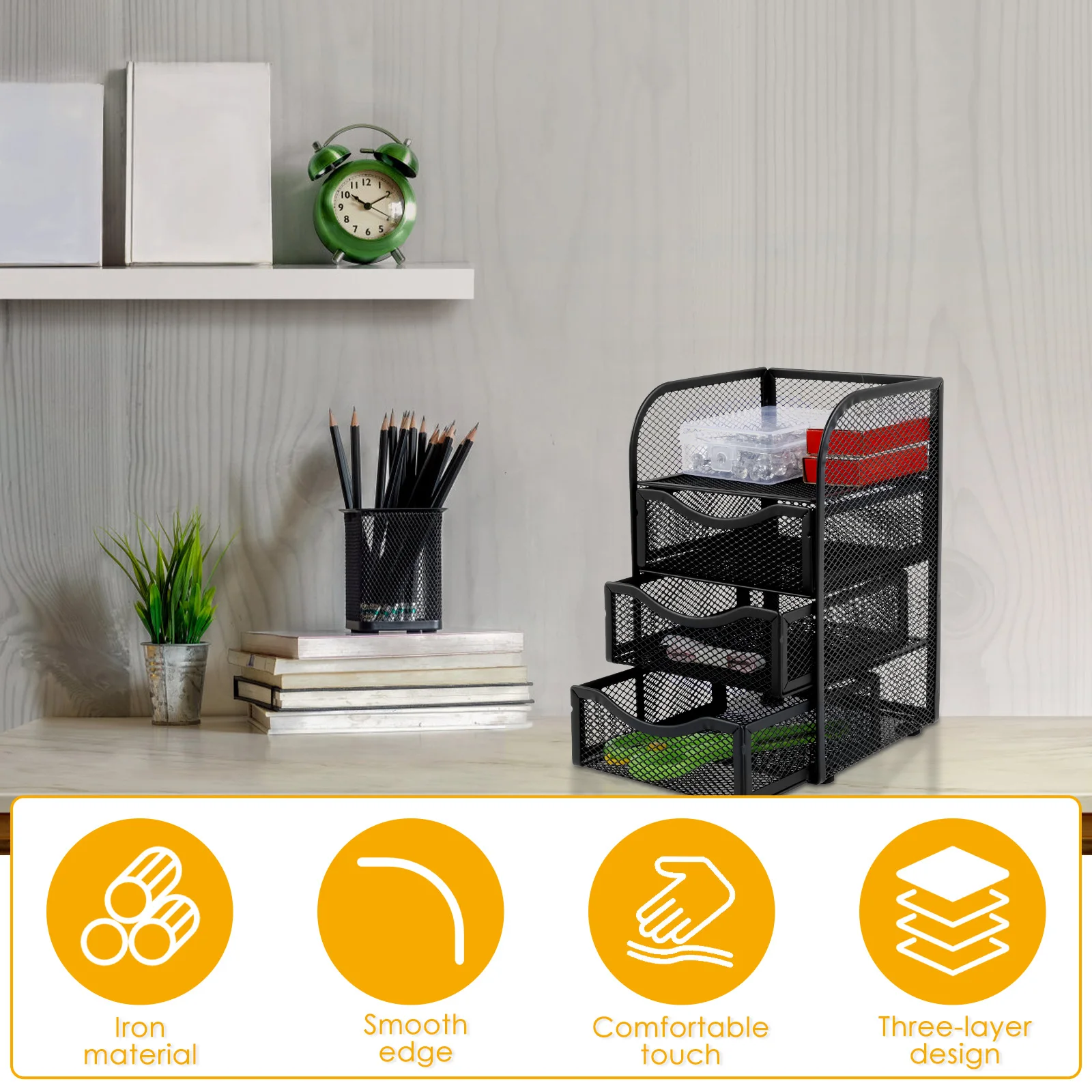 4 Layer Mesh Desk Organizer Large Capacity Stationery Organizer Box Drawer Multifunctional Office Supplies for Home School