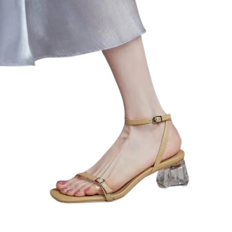

2022 Women's Sandals Summer New Retro Crystal Heel Open Toe Shoes Women's Fashion High Heel Sandals Women's Sandals