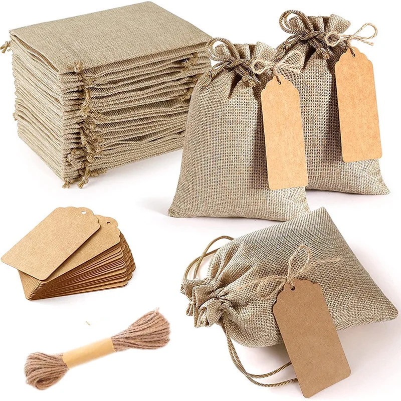 Vintage Retro Drawstring Jute Burlap Bags