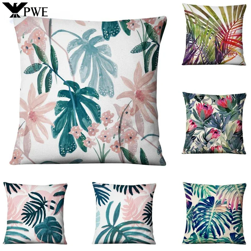 

Green Plant Printed Cushion Cover Decorative Tropical Palm Leaf Pillow case Living Room Bedroom Car Sofa Home Decora Pillowcase