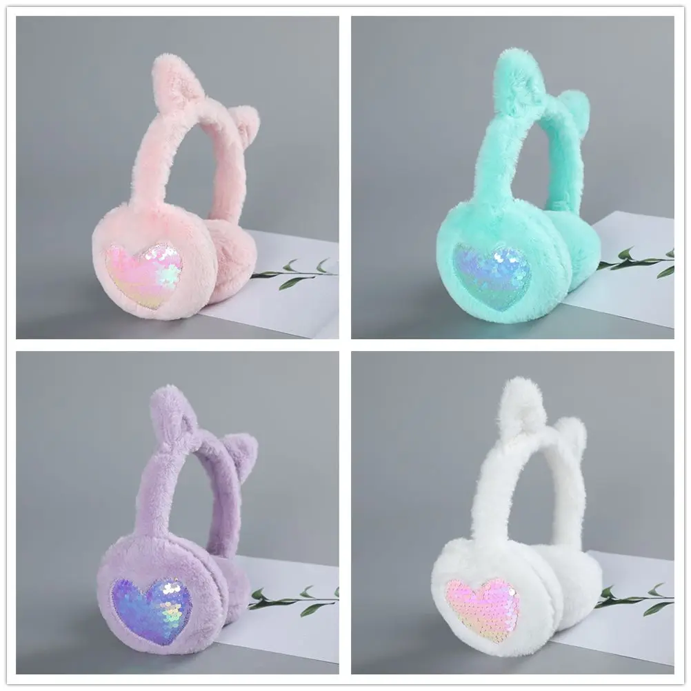 

Winter Plush Soft Thicken Warm Ear Protection Warm Earmuffs Sequin Love Ear Warmers