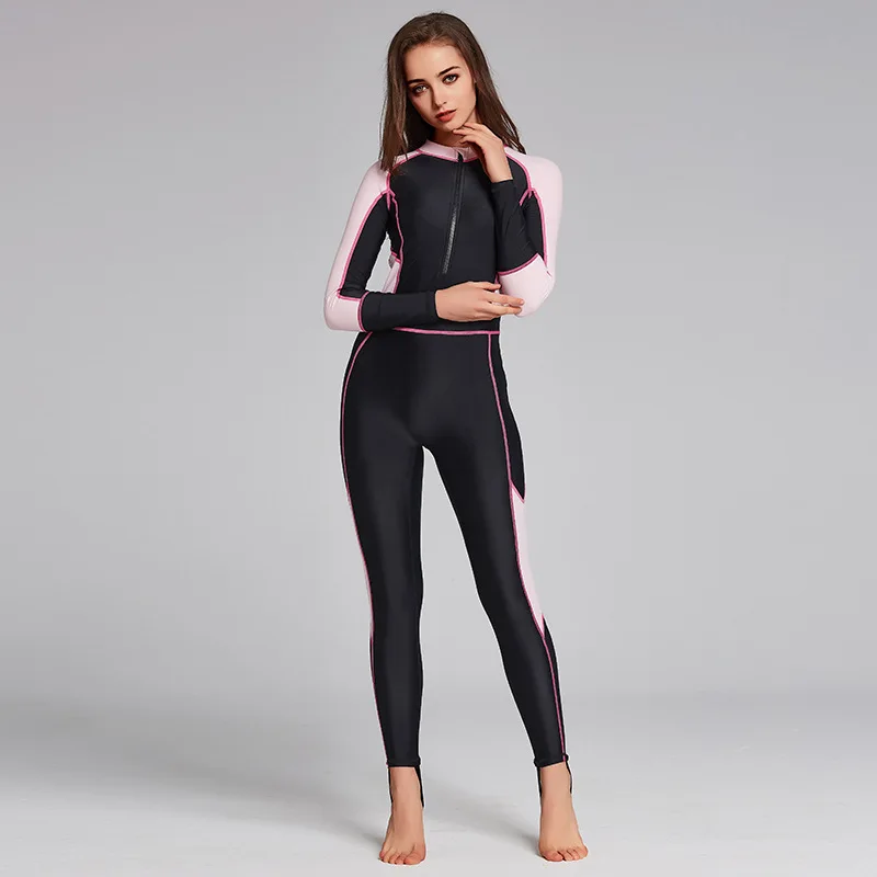 Women wetsuit long sleeve swimsuit surf scuba full body diving suit UV sun protection water sport one piece Lycra clothing