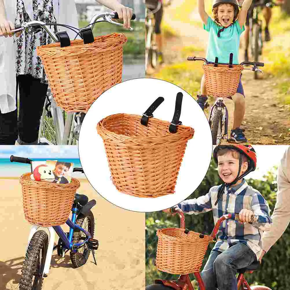 

Kids Wicker Bike Basket Rattan Hand Woven Front Handlebar Basket Detachable for Boys and