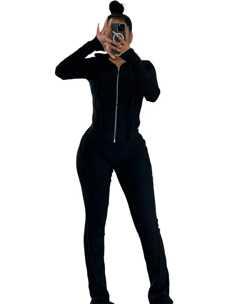 Wmstar Two Piece Set Women Wholesale Fashionable Casual Sporty Autumn Winter Cities Featuring Combination Threaded Pit Strips