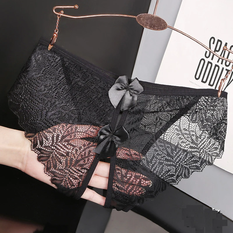 TrowBridge Transparent Women's Panties Lace Underwear Open Crotch Hot Erotic Sexy Lingerie Breathable Briefs Hollow Out Cute Bow