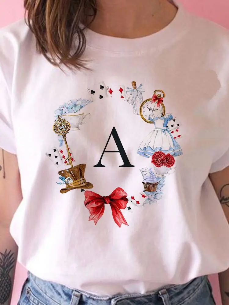 

Disney T Shirt Women Casual Trendy Alice in Wonderland Tshirt Harajuku Modern O-Neck Creativity Poker A New Products Print Top