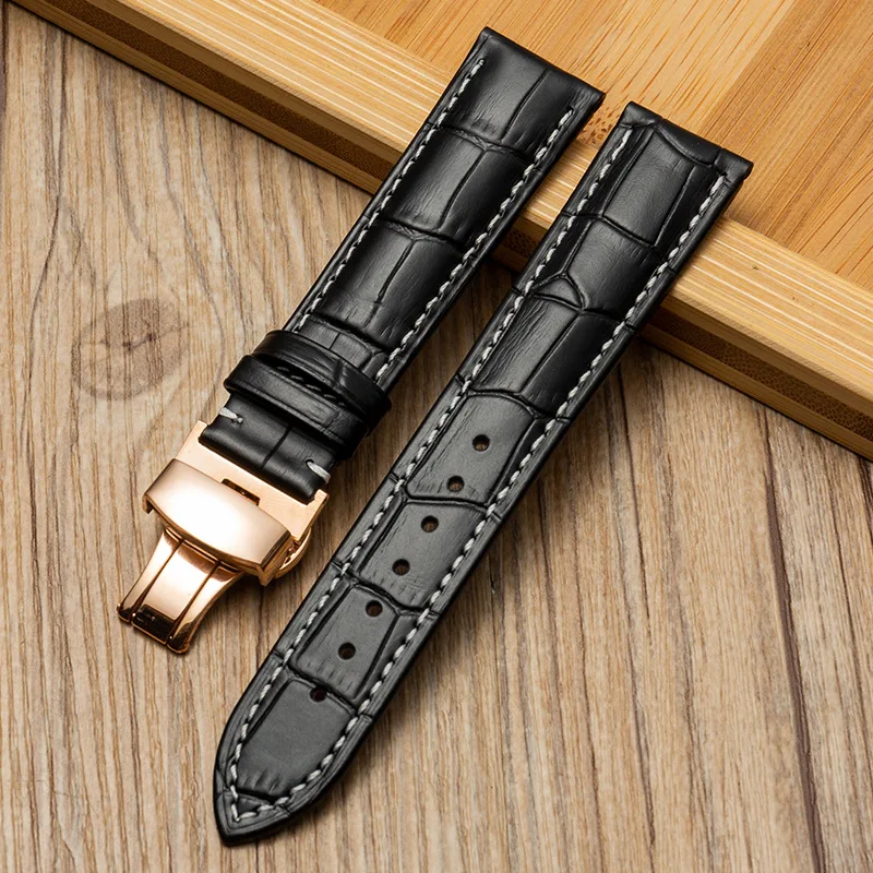 Luxurious Genuine Calfskin Leather Watch Strap with Butterfly Buckle - Available in Multiple Sizes