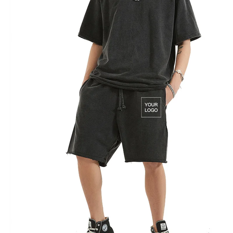

Washed Custom Logo Shorts Men Summer Short Pants Solid Color Plus Size Vintage Trousers Straight Middle Pants Men Clothing