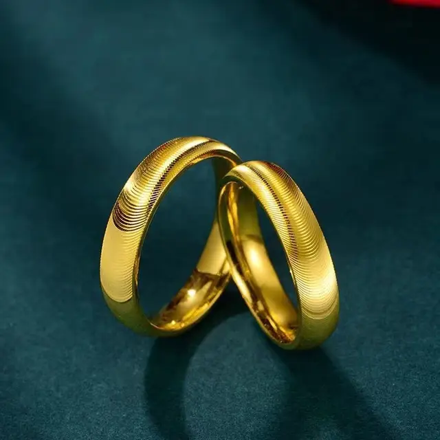 Simple Elegant Shiny 24 K Gold Color Rings for Women Men Luxury Lover Couple Ring Wedding Engagement Gifts Not Fade