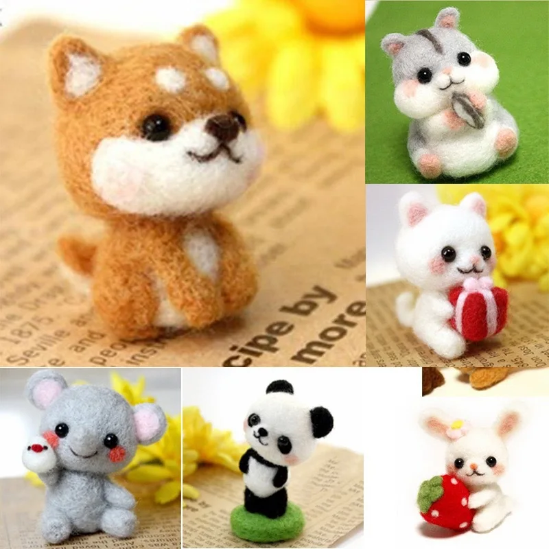 

Unfinished Felt Kit DIY Cute Animal Dog Panda Rabbit Wool Felting Package Handmade Pets Toy Doll Decor