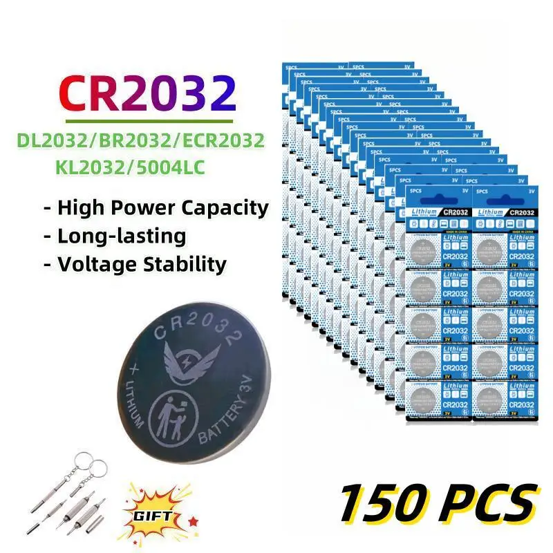 

150PCS CR2032 Button Battery ECR2032 DL2032 BR2032 L2032 Coin Cell Batteries for Toys Clock Remote Controls Watch Free Shipping