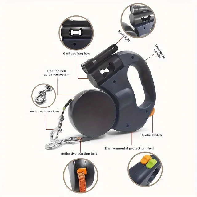 2-in-1 Dual-Headed Automatic Retractable Dog Leash for Medium-Small Breed, Teacup Poodle, Bichon Frise, Corgi, ABS Material 2