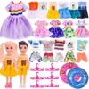 36PCS 6Inch Kelly Doll Clothes Set Include 5PCS Girl Dress,5PCS Boy Tops Pants,2Pairs Shoes,2x Doll,20x Hangers,2x Swimming Ring 1