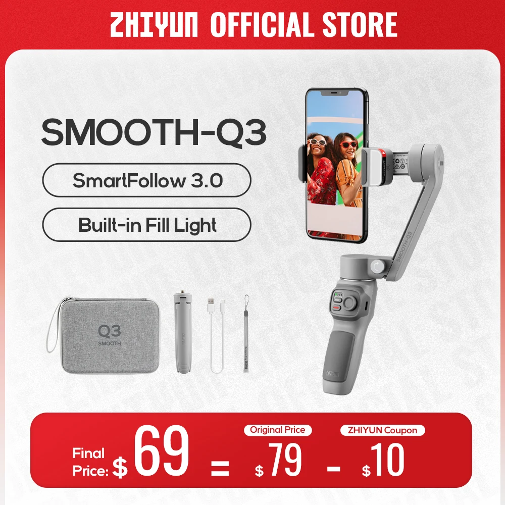 Zhiyun Ufficiale Smooth Q3 Smartphone Gimbal Stabilizzatore Palmare A 3 Assi Tascabile Per Smartphone Iphone Samsung Huawei