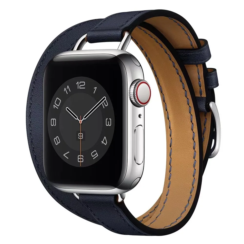 Slim leather Belt for Apple watch Ultra 9 8 7 band 45mm 44mm 41mm 40mm Sports double leather strap for iwatch Series 6 5 4 SE 3