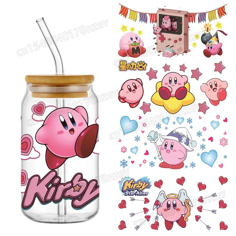 

Anime Kirby Cute 16oz UV DTF Cup Wrap Transfer Sticker for Glass Libbey Can Bottle Kawaii Game Selfadhesive Washable Stickers