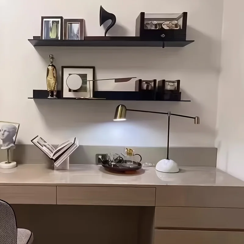 Modern Minimalist Floating Shelf-Mounted Bookcase & Display Shelf with Heavy-Duty Iron in Black/White