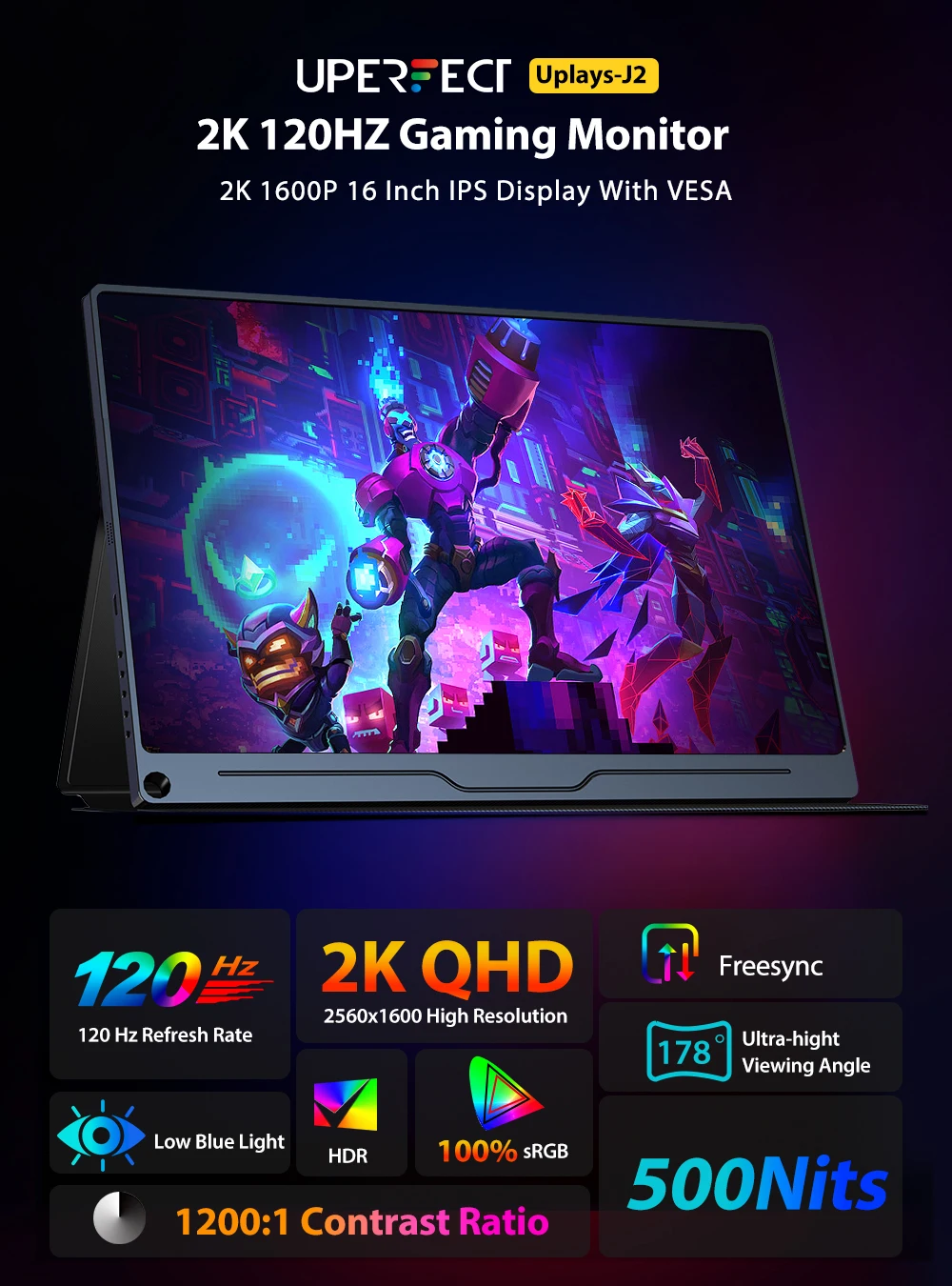 ポータブルUパーフェクトモニター120hz,16インチ,2560x1600 k