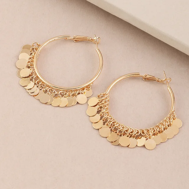 BLIJERY New Fashion golden sequins metal tassel hoop earrings luxury trendy temperament earrings for women jewelry gift 3