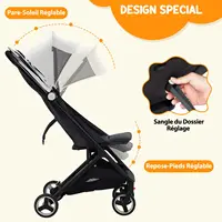 Poussette de voyage pour bébé approuvée pour les cabines, légère, compacte, pliable, jusqu'à 22 kg, poussette d'avion, landau pour nouveau-né, chariot pour nourrisson 4