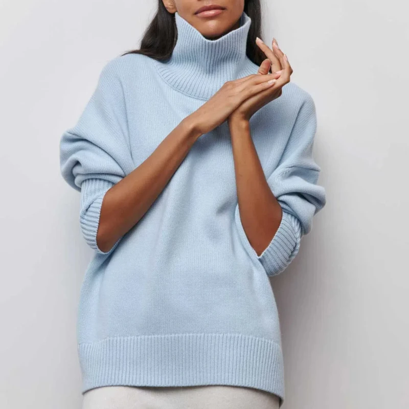 New Autumn and Winter Women's Turtleneck Solid Color Long-sleeved Sweater Fashionable Loose Casual Office Pullover Shirt 80