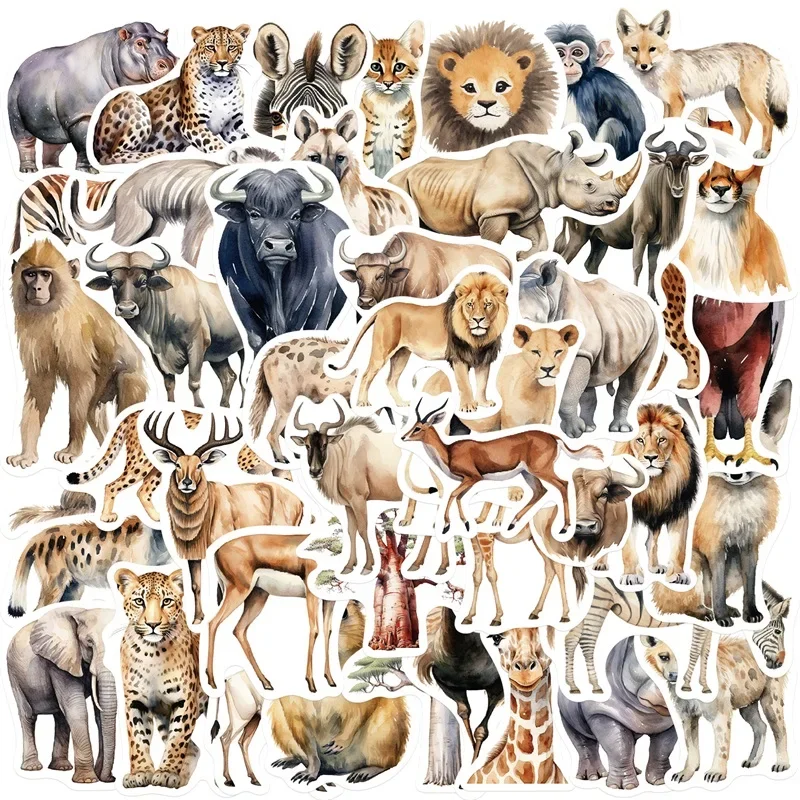 10/30/50PCS Cute Africa Animal Decoration Scrapbooking Colorful PVC Sticker Aesthetic Korean Stationery School Supplies for Kids