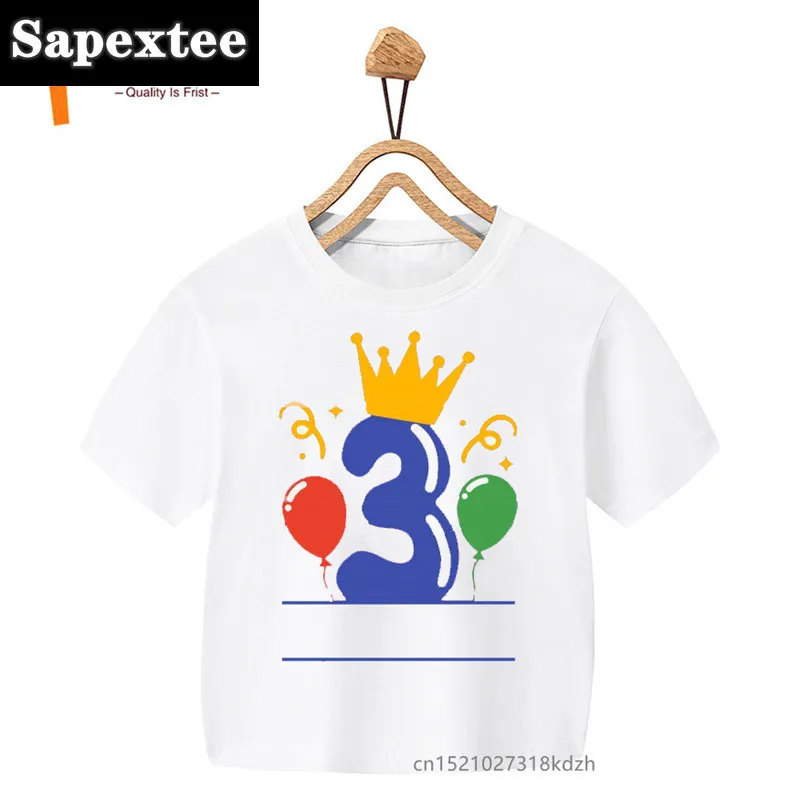 Girls' Summer White T-Shirt with Floral Balloon Print - Kawaii Birthday Design