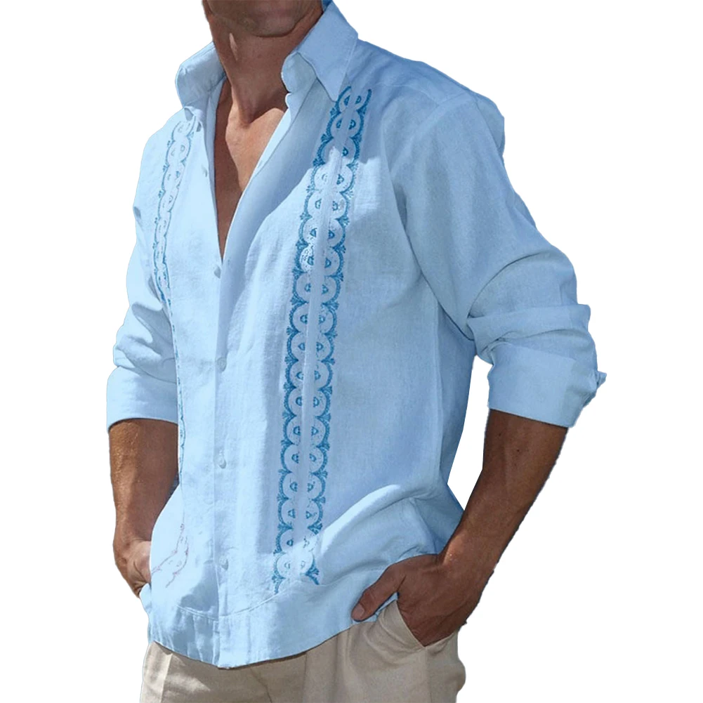 

Fashion Print Men's Casual Dress Shirt Lapel Collar Long Sleeve Loose Blouse Button-Down Shirts Tops For Man