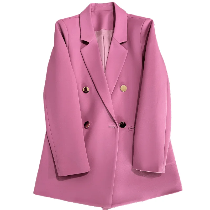 

High Quality Fashion 2023 Design Blazer Women Purple Suits Tops For Office Lady Wear Double Breasted Jacket Coat Female