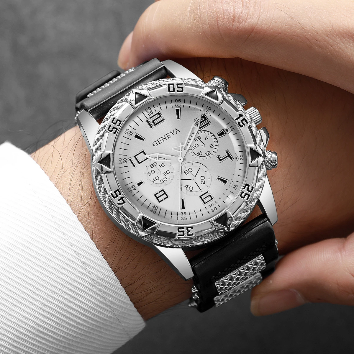 6pcs/set Luxury Men's Watch Large Dial Silicone Strap Casual Sports Business Quartz Watch Set, Multiple Colors Available(No Box)