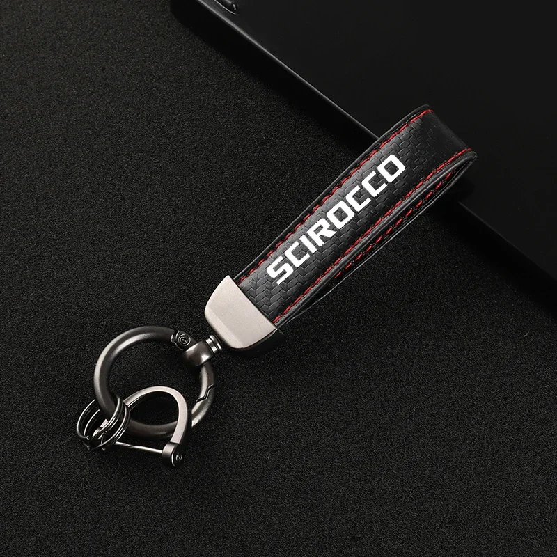 Portachiavi portachiavi in corda di cuoio in fibra di carbonio per auto di nuova moda per accessori auto SCIROCCO - immagine 3