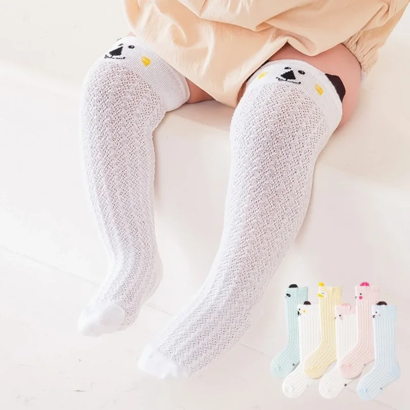 

Baby Knee High Socks Kids Girls Boys Cartoon Long Sock Soft Cotton Mesh Breathable Children Hollow Out Socken for 0-3 Years Old