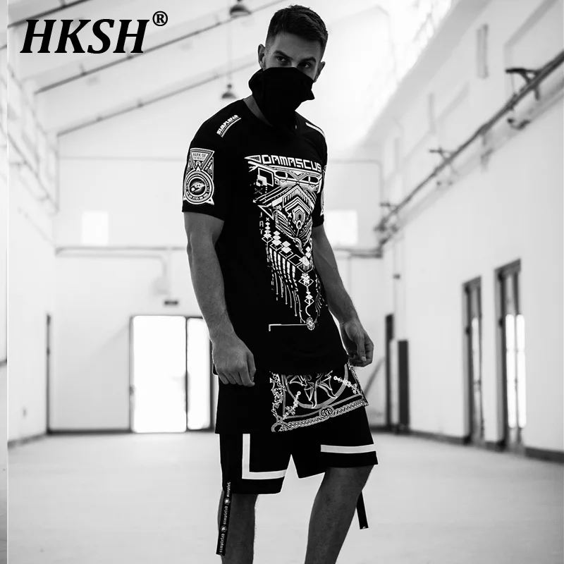 

HKSH High Street Design Trendy European American Punk T-shirt Future Function Short Sleeve City Ninja Slim Fit Trend Tees HK0877