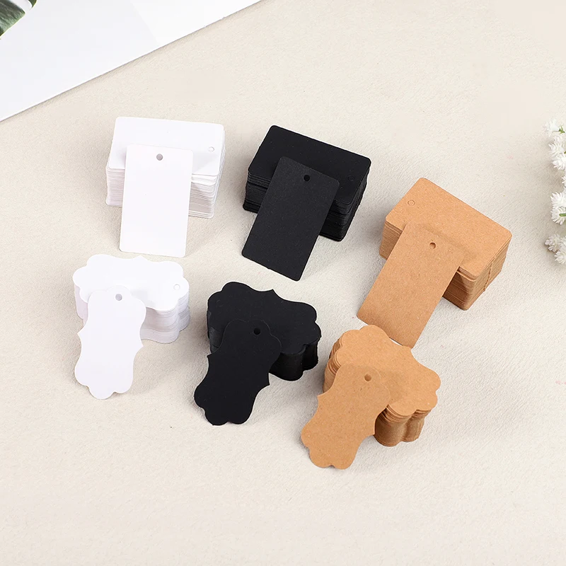 100 Stück 5 x 3 cm Kraftpapier-Etiketten mit Schnüren, Hochzeit, Geburtstag, Party, DIY, Geschenk, Hängeetiketten, Weihnachten, Geschenkbox, Tasche, Flaschendekoration – Detail 5