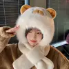 Trendy 3 in 1 Capybara Hat Scarf Set Cartoon Panda Scarf Hat Glove for Women Soft Ear Protection Furry Scarf Cap Set Girls 4