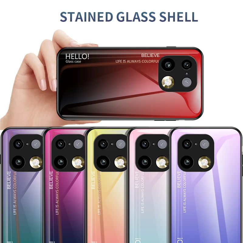 Gradient Tempered Glass Hard Back Protective Case with Anti-Fall Bumper