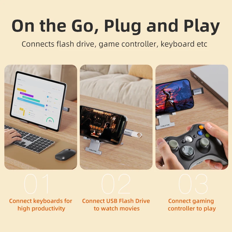 케이블타임 USB to Type C OTG 어댑터 10Gbps 2세대 고속 데이터 전송 USB C(수) to A(암) 아이폰 16 아이패드 맥북 프로용