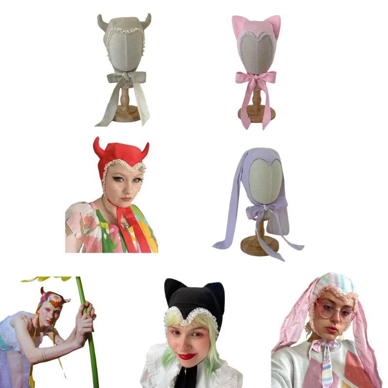 

Large Rabbit Hat Halloween Horn Ears Halloween Beanie for Hot Girls Y2K Girls H9ED